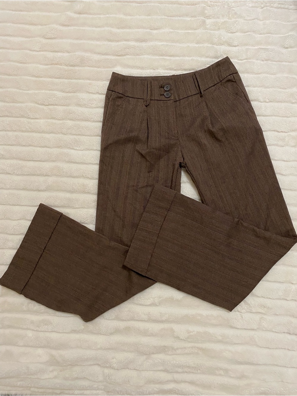 New York & Company Brown Herringbone Skirt with Blue & Rust Accents